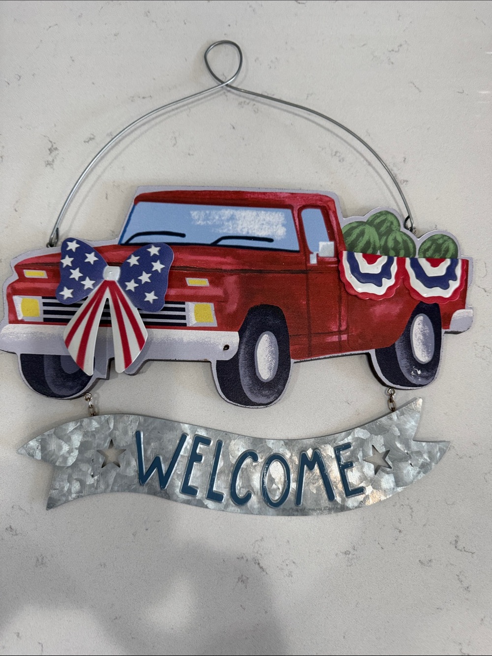 Patriotic Red Truck Welcome Wall Hanging